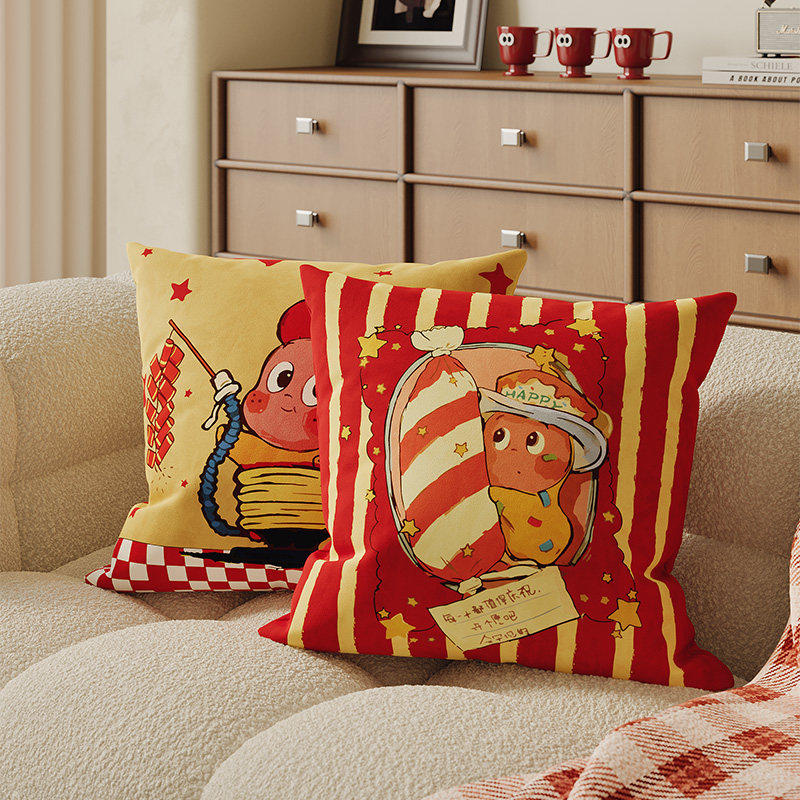 条纹新年红色沙发抱枕卧室床头靠枕靠垫子床上靠背腰靠含芯可拆洗