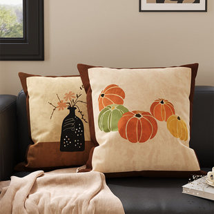 高级美拉德沙发抱枕芯腰枕靠背垫车载中古风靠枕套含芯客厅腰靠垫