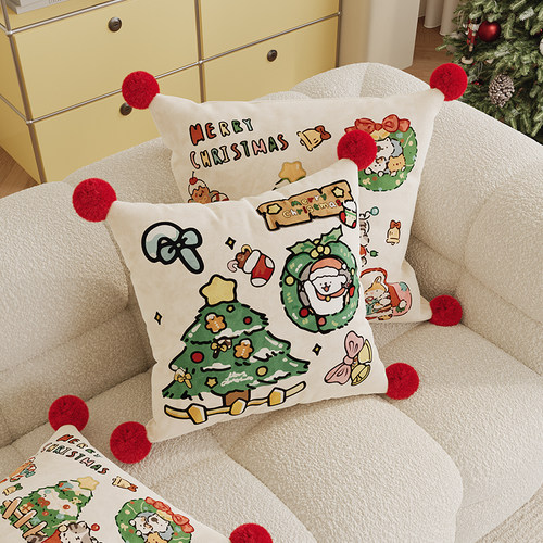 圣诞线条小狗抱枕沙发客厅靠枕卧室靠垫靠背可拆洗含芯飘窗装饰垫