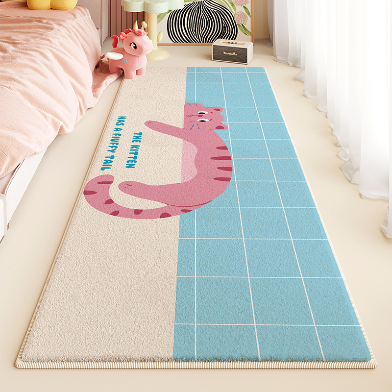 可爱猫咪儿童房间床边地毯卧室毛绒防滑脚垫主卧床前长条加厚地垫,居家布艺,地毯,淘宝优惠券,粉丝福利购,淘宝优惠卷