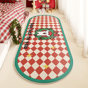 圣诞节线条小狗床边地毯可爱卧室飘窗客厅沙发脚垫加厚仿羊绒地垫