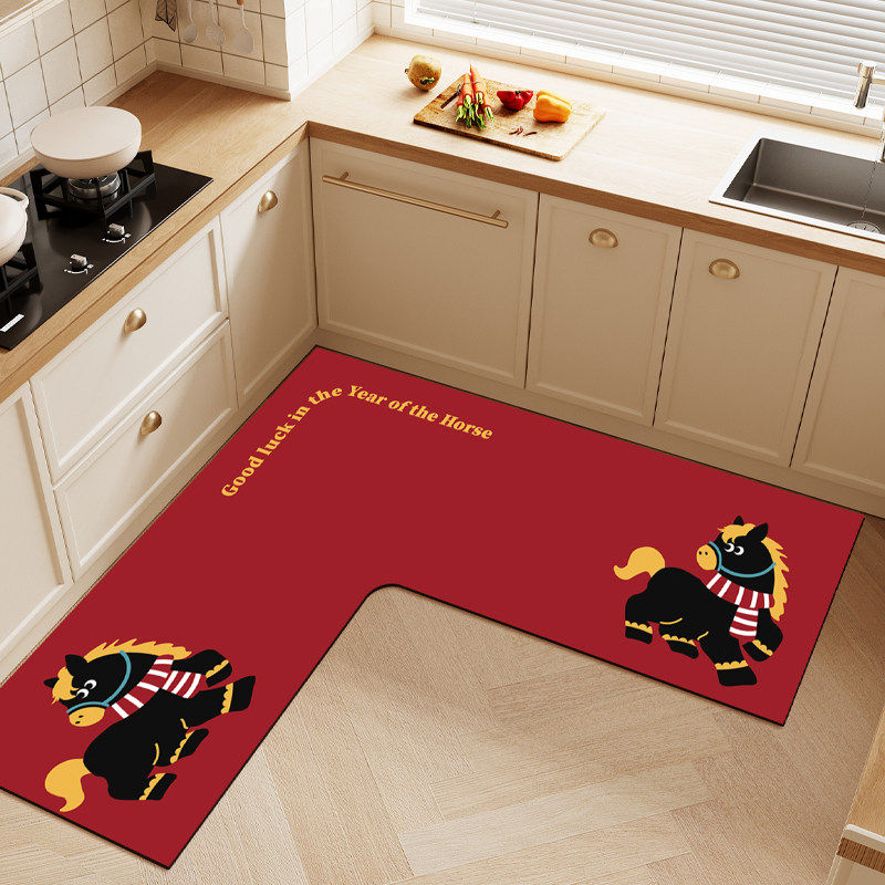 L形厨房地垫吸水吸油防滑免擦可洗脚垫防摔裁剪红色地毯喜庆新年,居家布艺,厨房地垫,淘宝优惠券,粉丝福利购,淘宝优惠卷