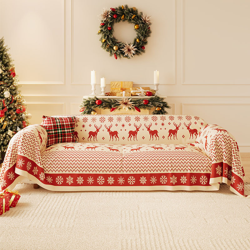 红色圣诞沙发巾四季通用防滑氛围感全包沙发盖布盖巾沙发套保护罩
