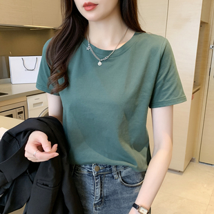 阿玛施短袖 T恤女2025夏季 新款 宽松正肩体恤纯色圆领纯棉上衣女装