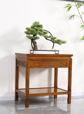 抽屉款简约实木花架鱼缸架榆木中式花几奇石客厅中式置物架盆景架