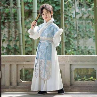 儿童唐装改良汉服武侠风男孩中国风演出服冬季加绒汉服男童国学服