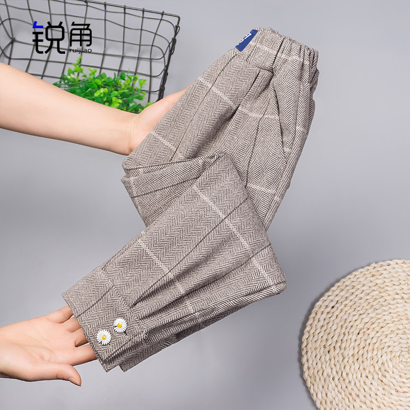 女童裤子春秋2023休闲外穿中大童加绒洋气毛呢儿童秋冬长裤