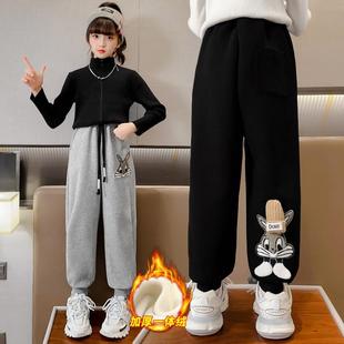 女童裤子秋冬款外穿2023新款大童冬季加绒加厚卫裤休闲儿童运动裤