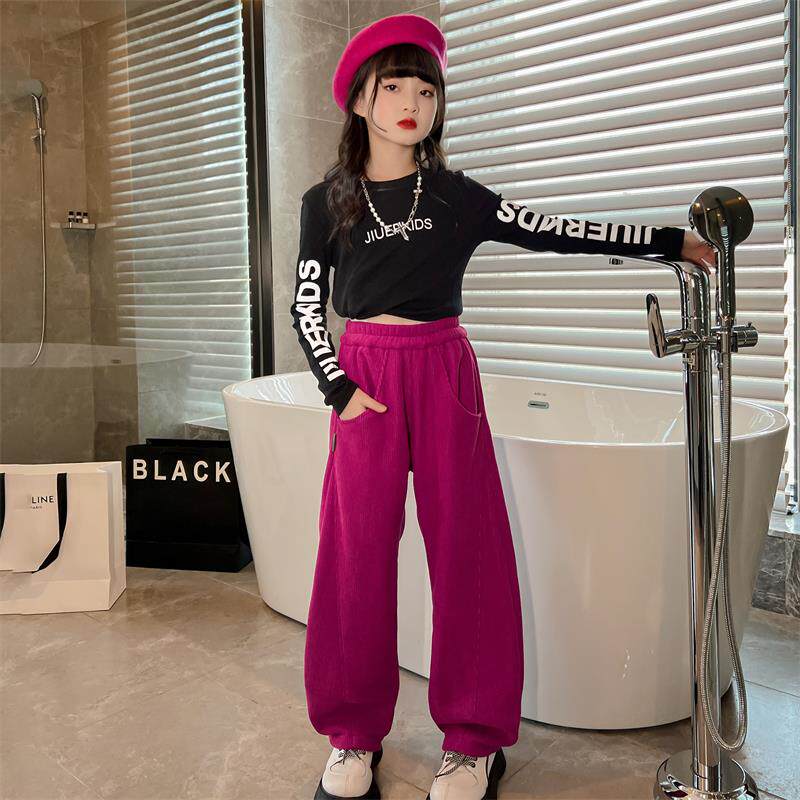 女童裤子2025新款春秋儿童洋气百搭香蕉裤中大童春季休闲加绒长裤