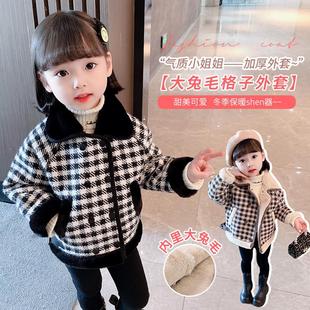 女童加绒外套秋冬2023新款洋气时髦冬装女宝宝呢大衣儿童冬款上衣