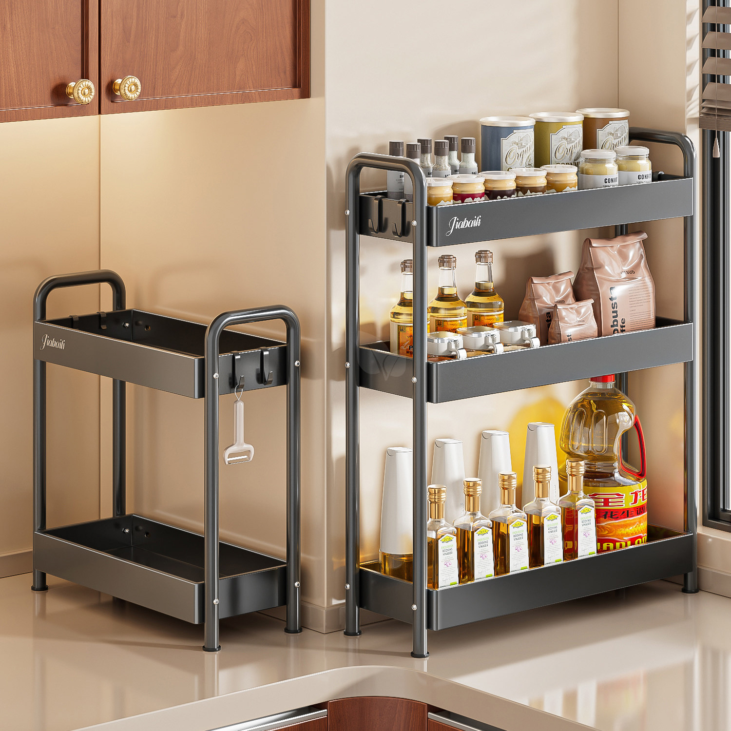 厨房窄款调料置物架台面夹缝加高大容量调料品油盐酱醋调味料收纳