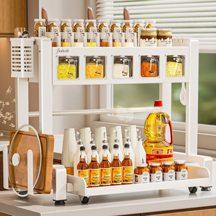 新款抽拉式厨房调料品置物架多功能台面放调味料瓶罐刀筷子收纳盒