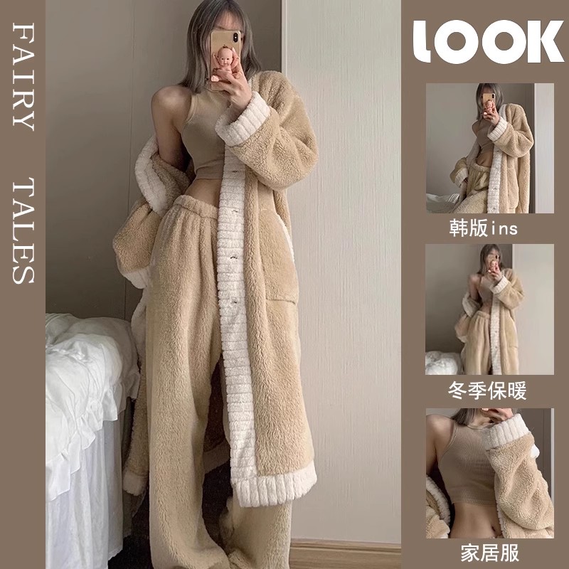 秋冬季珊瑚绒睡衣女网红风ins睡