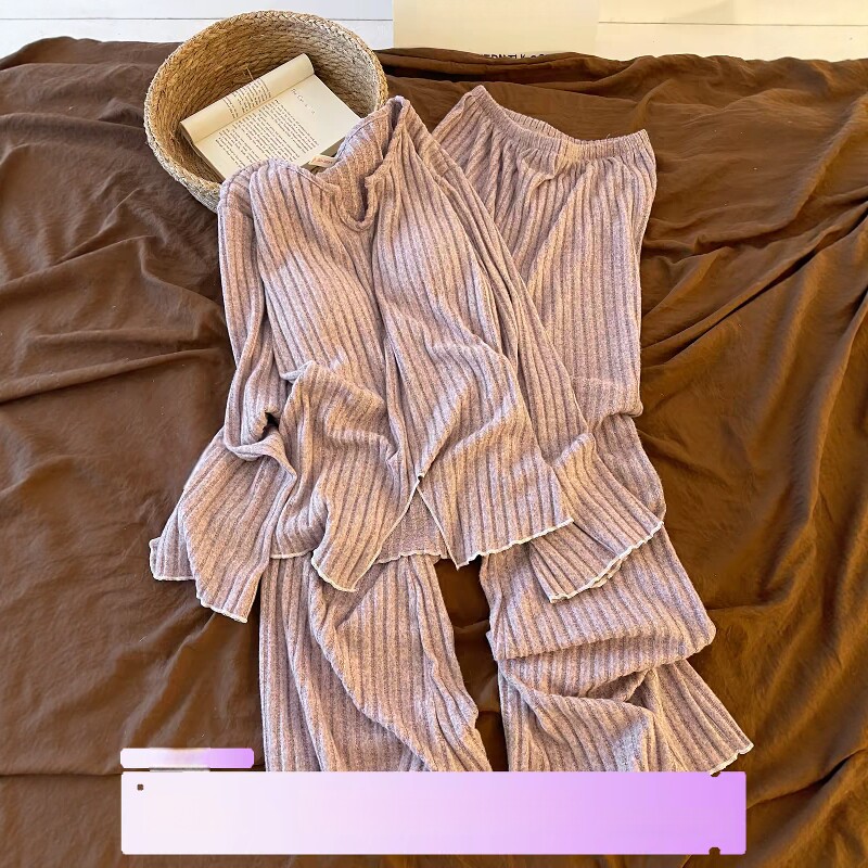 带胸垫一体羊绒睡衣女款秋冬季加厚保暖长袖长裤家居服可外穿套装
