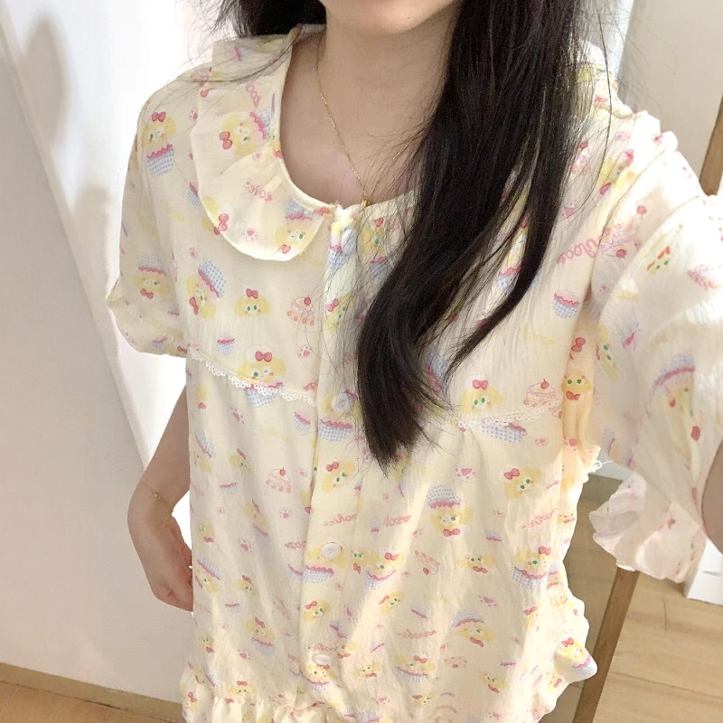 卡通厨师饼饼带胸垫短袖睡衣女夏
