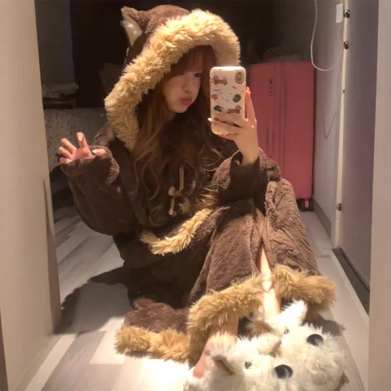 可爱小熊猫珊瑚绒睡衣女款2025新