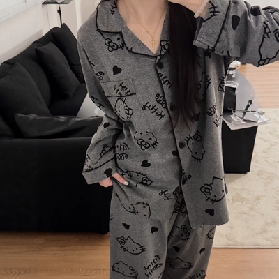2025春秋季灰色hellokitty睡衣女
