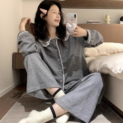 灰色睡衣女款秋冬季2025新款薄绒