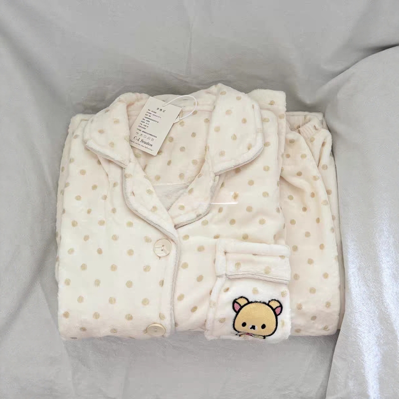 日系轻松熊珊瑚绒睡衣女秋冬季加