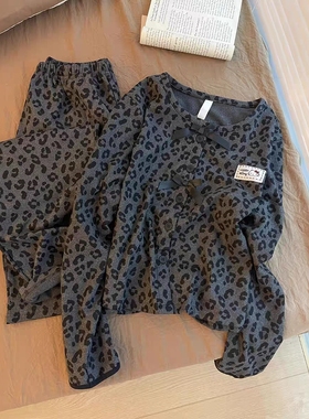 Sin Glee 韩系慵懒风豹纹德绒睡衣女秋冬软糯保暖长袖居家服套装