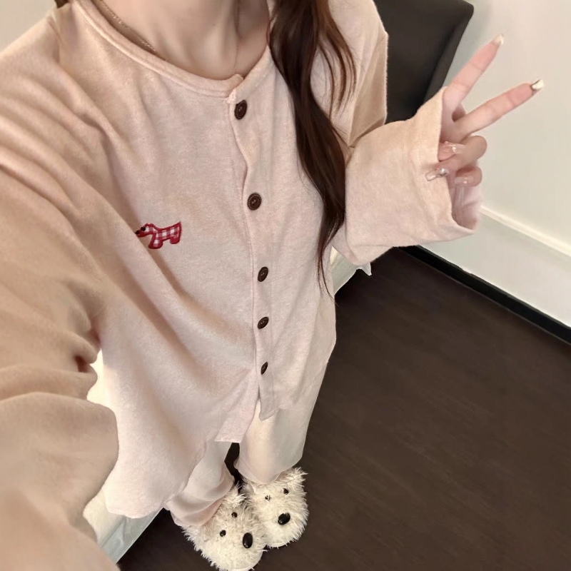 秋冬季粉色小狗德绒睡衣女2025新