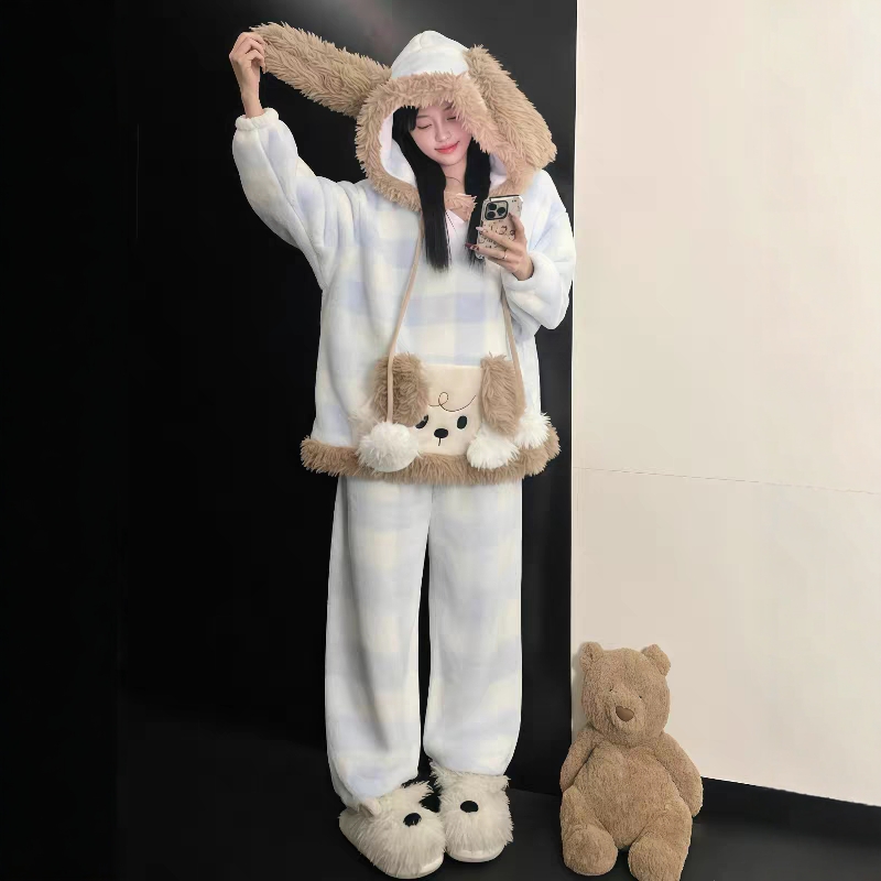 毛绒睡衣女款冬季新款加绒加厚珊