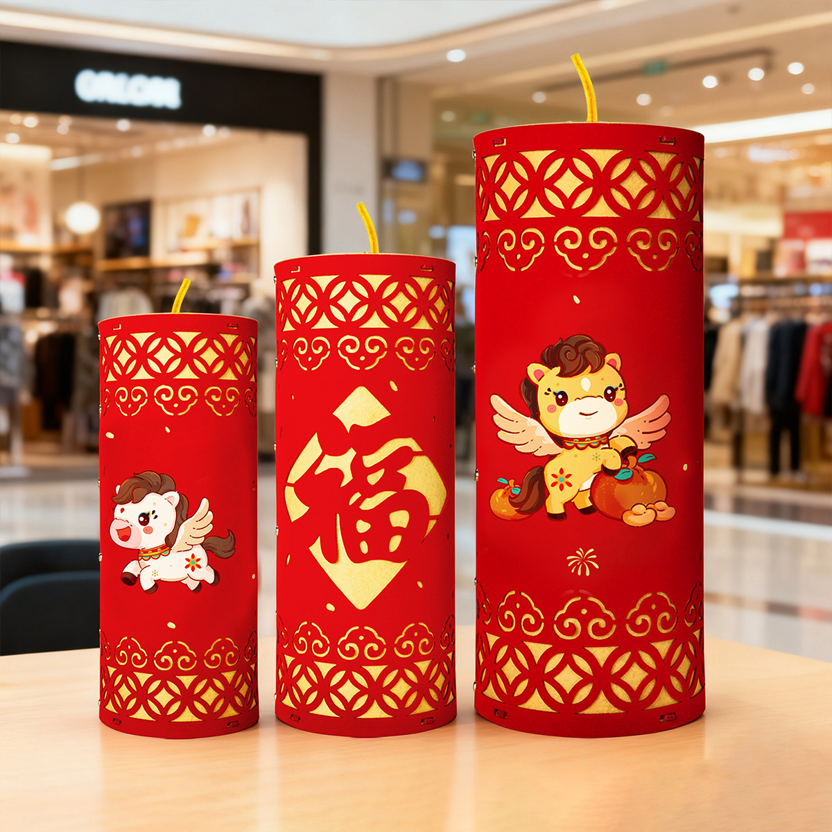 春节坐炮场景布置绒布鞭炮筒商场酒店橱窗道具竹炮仗新年装饰用品