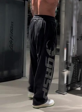 GASP肌肉健身长裤男针织棉宽松百搭简约运动休闲美式系带直筒裤子