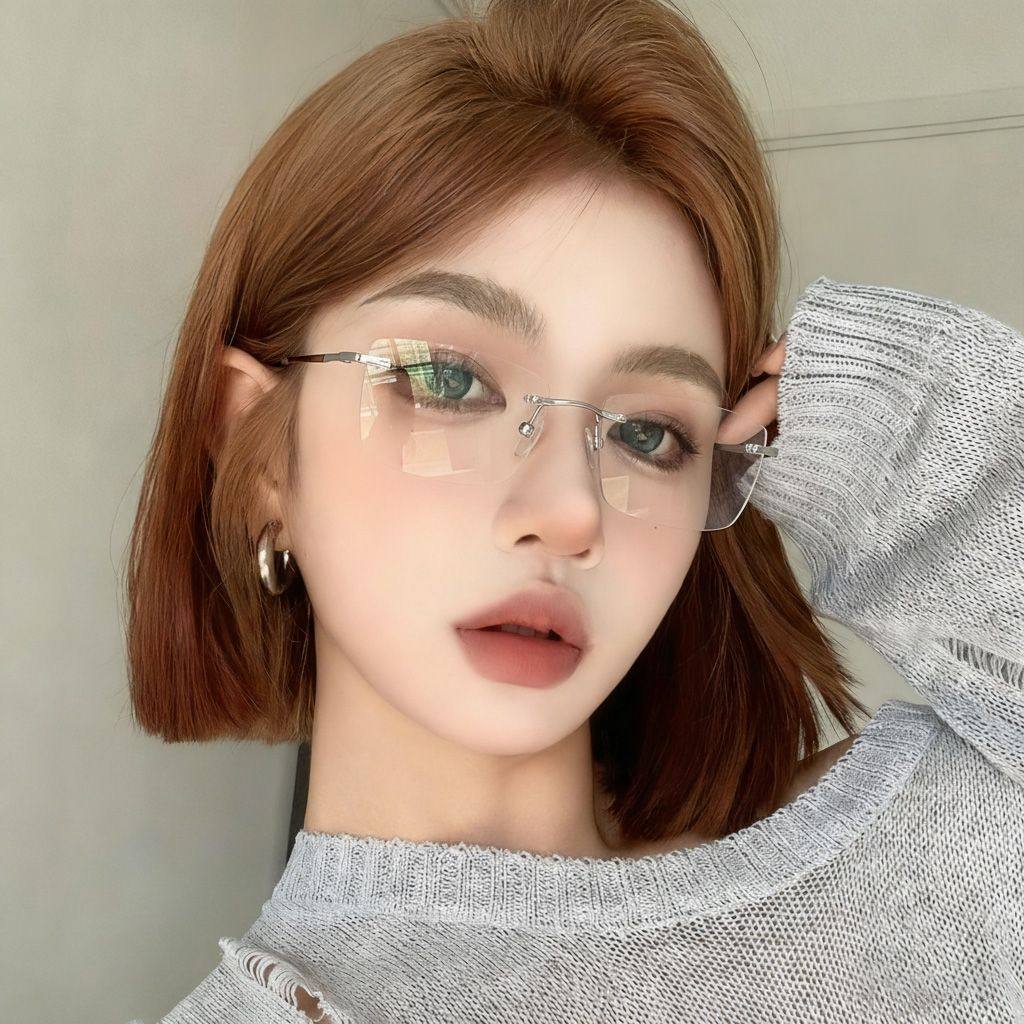 纯钛无框近视眼镜女纯欲风可配度数眼镜ins高颜值平光镜素颜神器