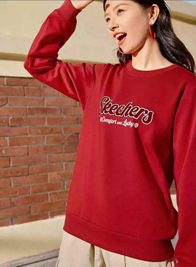 Skechers/斯凯奇2025新年系列女套头卫衣圆领红色上衣 L124W027