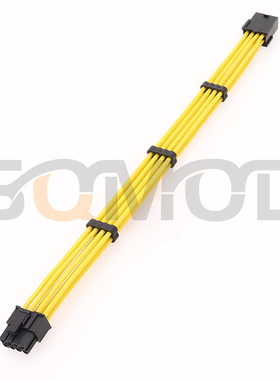 SQC24显卡8Pin电源延长线 显卡8针 GPU供电加长线 GPU8PIN加长线 电源 8针公母线 198芯特软硅胶线黄色线黑壳