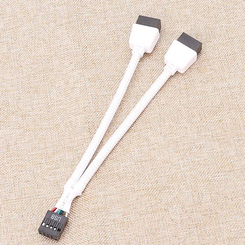 主板USB2.0 9针转双9针一分二9PIN转双9USB 屏蔽线编网 白色