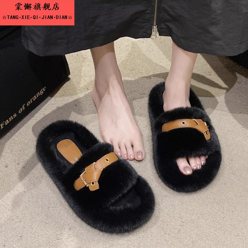 ins毛毛拖鞋女秋冬新款网红高级感韩版百搭复古外穿保暖毛绒棉拖