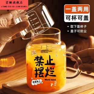 2025耐热带把刻度男泡茶杯 玻璃杯大容量带盖杯子家用喝水杯女新款