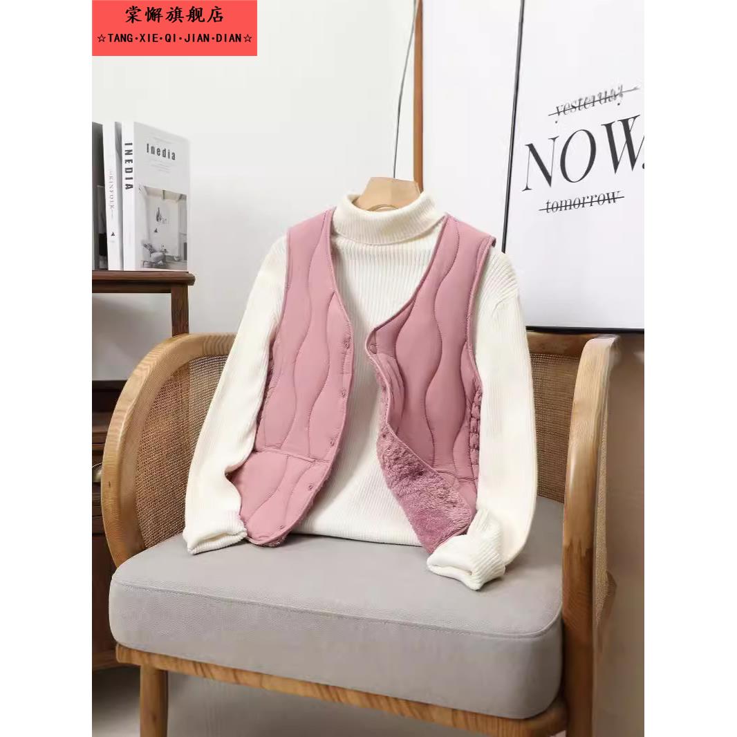2025秋冬款羽绒马甲女短款加绒加厚纯色内胆修身内穿保暖背心棉衣