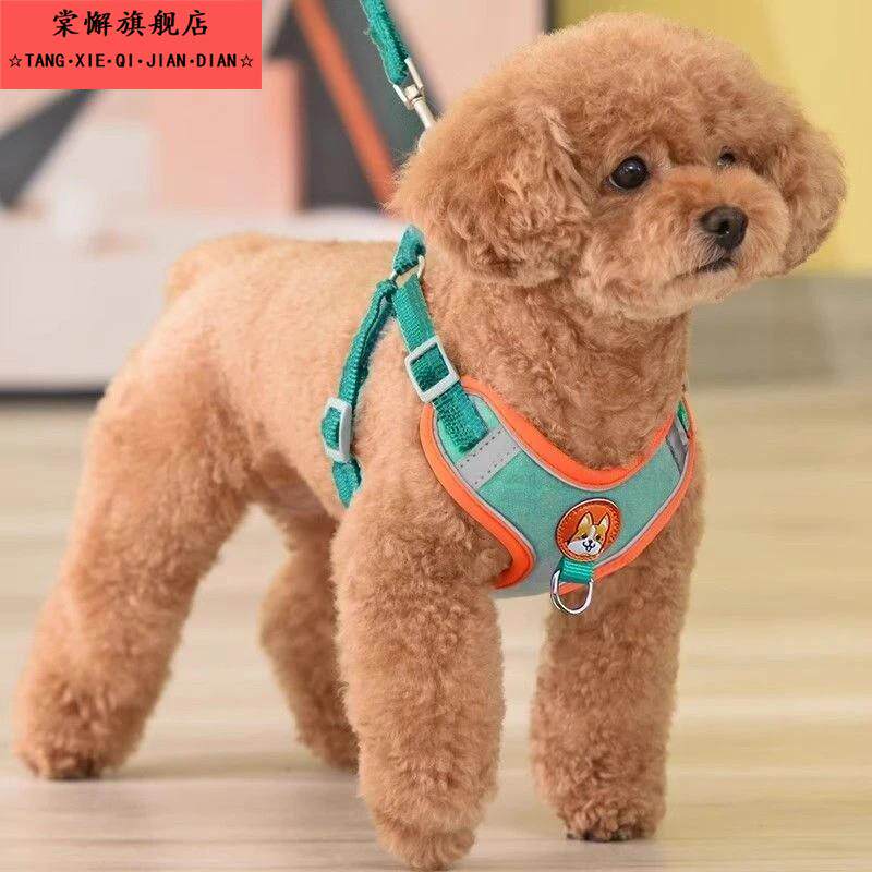 背心式狗狗牵引绳小型犬泰迪比熊博美胸背带宠物幼犬遛狗绳狗炼