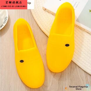 加厚工地筋胶鞋男雨靴冬季防滑耐磨黄色短筒低帮外穿工作水鞋