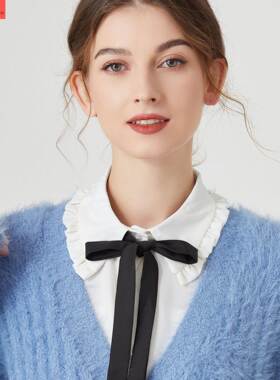 秋冬假领子女白色荷叶边可拆卸飘带尖领配衣服毛衣打底雪纺假衣领