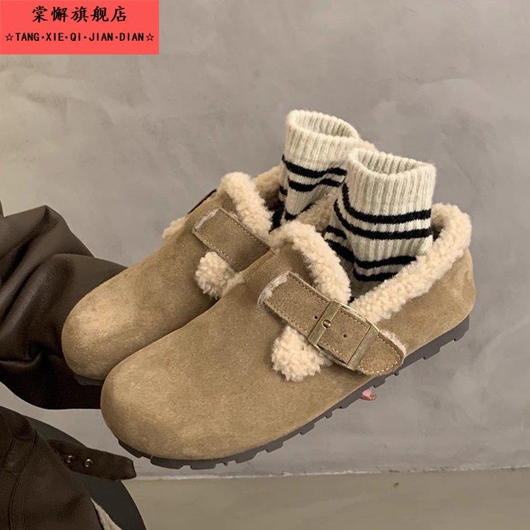 勃肯鞋女2025新款秋冬季加绒厚女鞋毛毛鞋雪地靴女款豆豆鞋子棉鞋