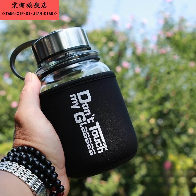 2025单层加厚大容量玻璃杯1000ML高硼硅便携大口径水杯防烫带茶隔