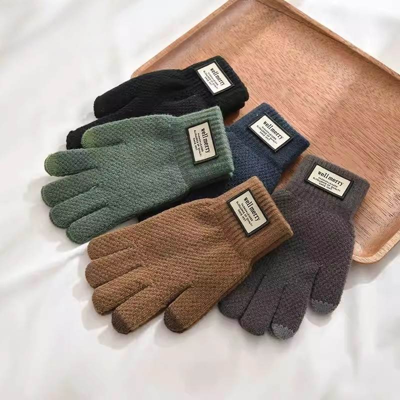 冬天男毛线手套秋冬季针织加厚加绒触屏骑行防寒学生保暖H