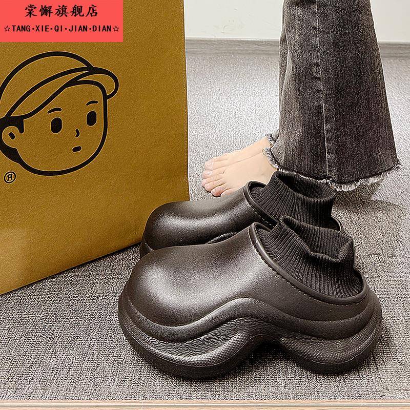 冬季增高厚底加绒保暖防水棉鞋女2025新款时尚百搭外穿棉拖鞋短靴