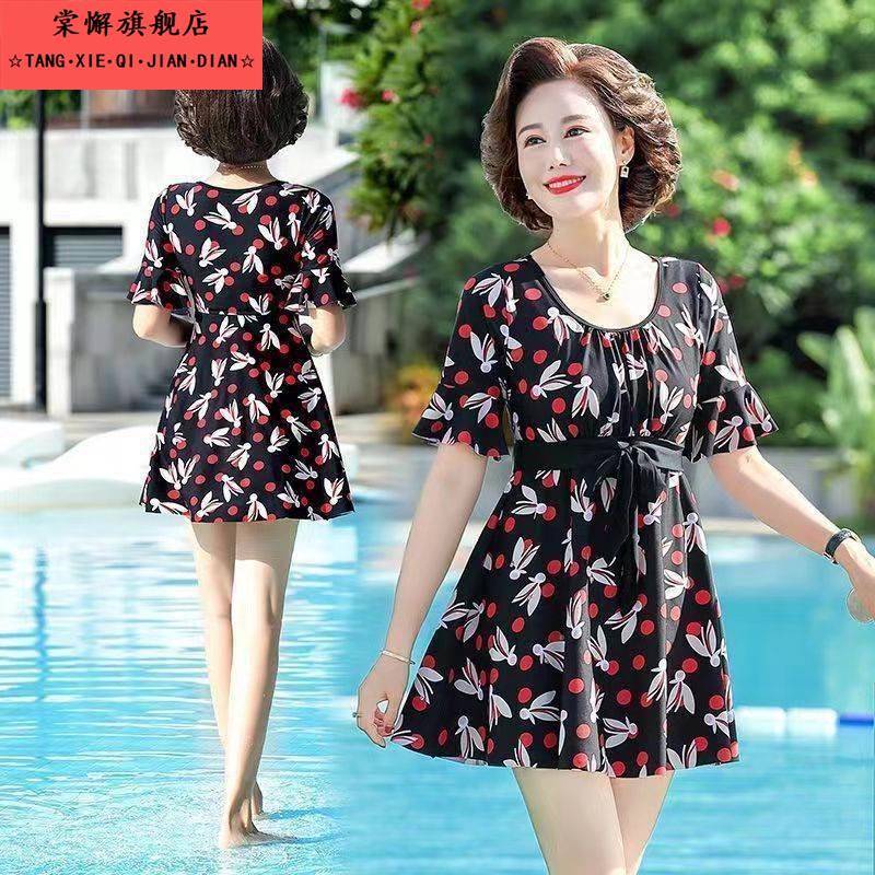 妈妈泳衣中老年人保守女款大码中年女士老人分体泳装游泳显瘦遮肉