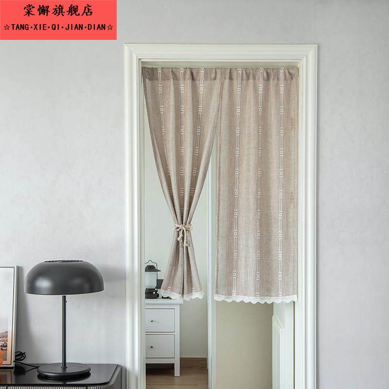 日系加厚棉麻门帘半帘短门帘免打孔隔断帘布艺家用卧室厨房柜子帘