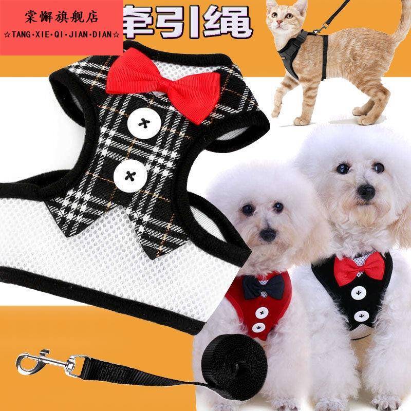 狗狗牵引绳宠物胸抱婴袋泰迪比熊中小犬遛牛仔狗绳背心式蝴蝶结晚