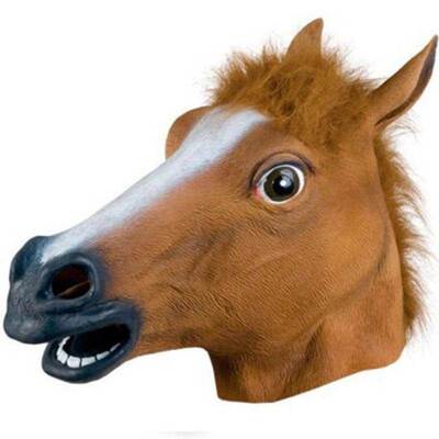 马头面具犬马君动物头套cosplay独角兽面具黑马鱼头恶搞道具搪胶
