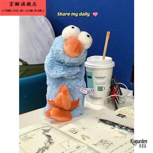 蠢萌搞怪知更鸟毛绒笔袋小众简约设计韩版卡通玩偶文具袋可爱百搭网红治愈铅笔袋学生解压伴读日系桌面收纳袋