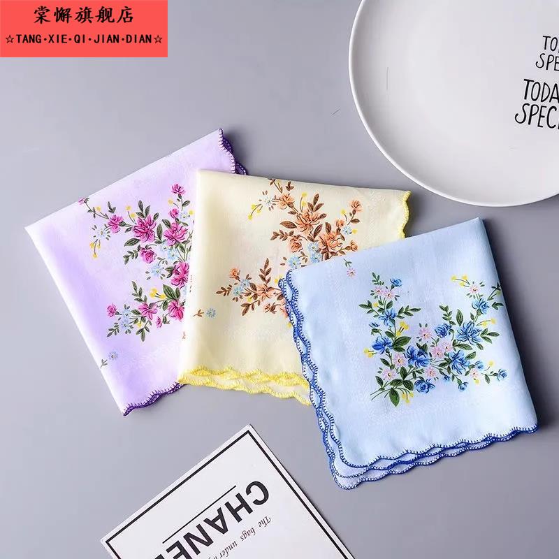 全棉印花手帕女士手帕月牙边复古吸汗清爽小手帕女士小手绢碎花