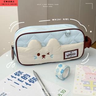 超火笔袋哇塞女孩大容量ins风日系可爱铅文具盒卡通拼接学生文具收纳袋卡通造型简约百搭女生高颜值拉链收纳