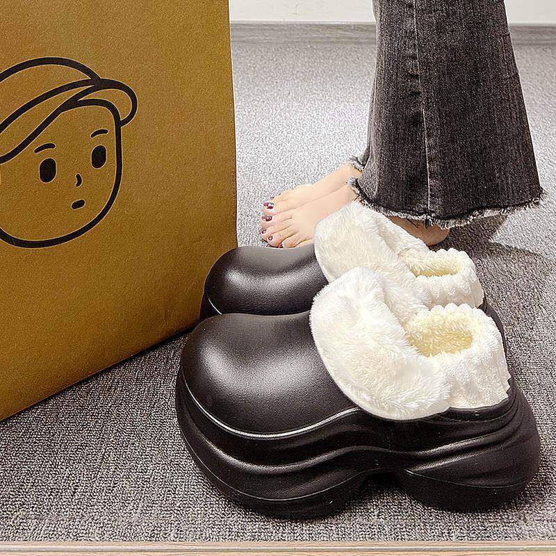 包跟棉拖鞋女冬季加绒保暖办公室棉鞋女士外穿防滑防水厚底毛拖鞋